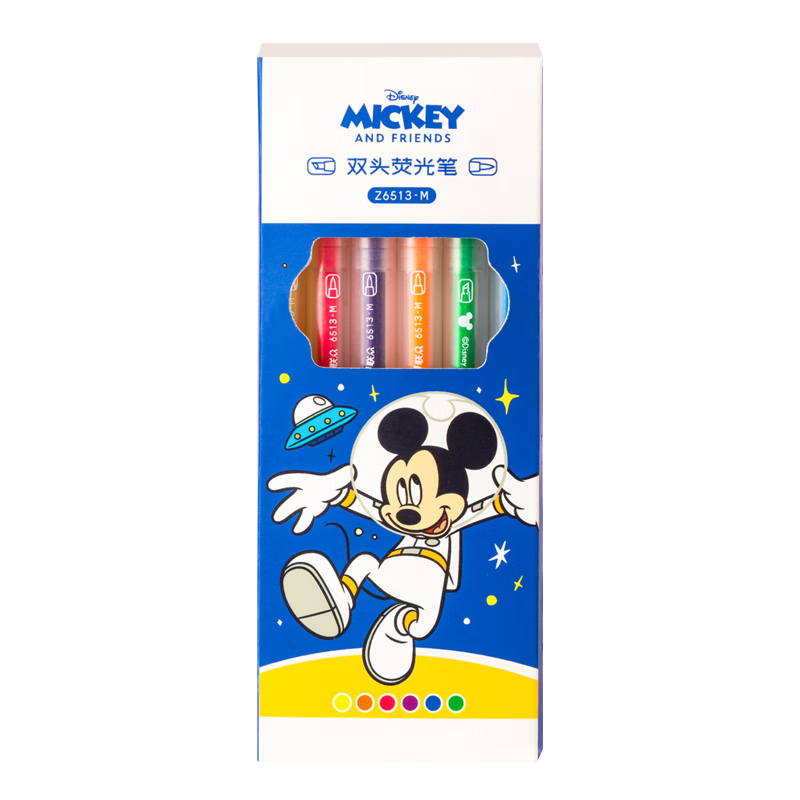 Disney Double-Ended Highlighter Pens 6 Colors Mickey Stationery for Elementary Students Exam Review Colorful Markers
