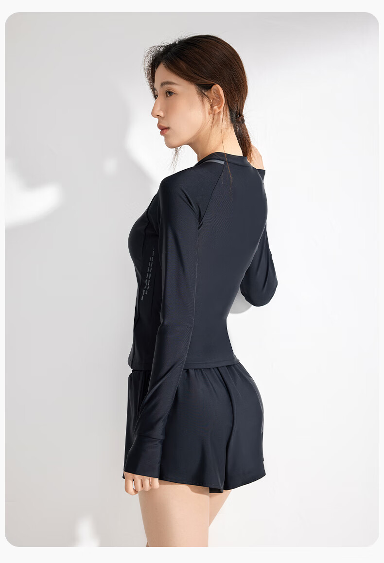 Keep Two-Piece Swimsuit for Women, Summer Long-Sleeve Sun Protection Conservative Slimming Hot Spring Swimwear, Night Black, XL 11