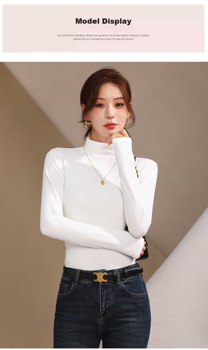 XUEXIMAN Women's Turtleneck Base Layer Top, Spring Season, German Velvet Brushed Undershirt, 7a Antibacterial Slim-Fit Inner Wear Top 14