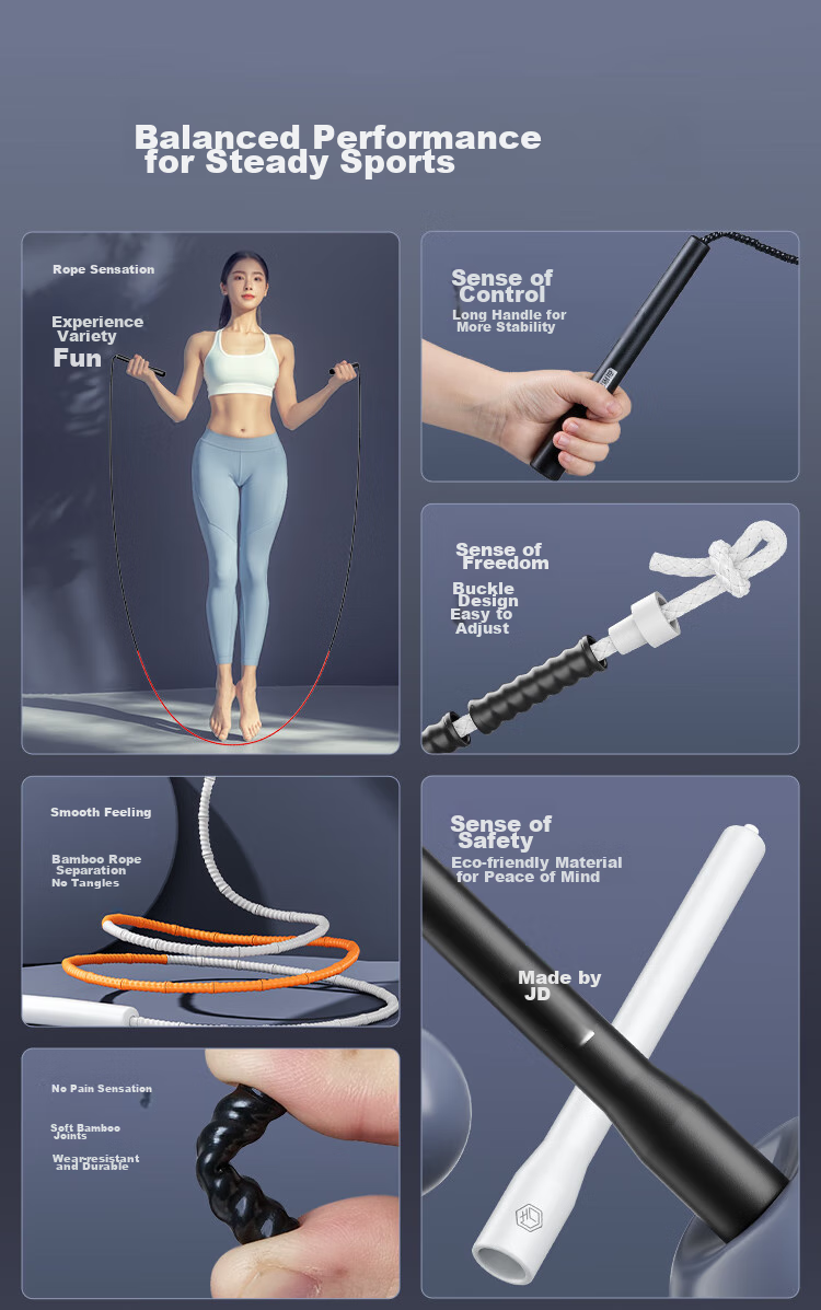 JD Original Command Baton Jump Rope with Bamboo Joint PVC Three-In Jump Rope for Adults, Weight Loss, Childre 3