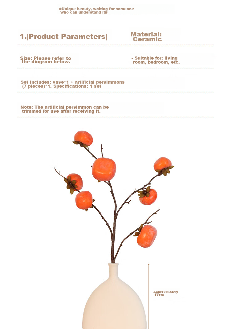 Shengshitaibao Vase Set, Persimmon Flower Arrangement, Housewarming Decoration, Living Room Fake Flowers And Fruits, Everything Goes Well + Flat Bottle 8