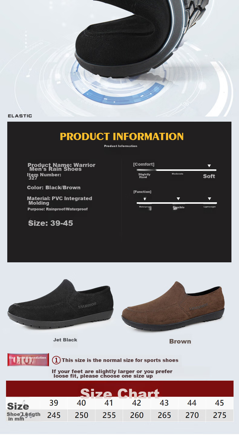 Huili Low-Top Rain Boots for Men, Outdoor Waterproof Shoes, Fashionable Rubber Boots, Overshoes HXL327 Black Size 39 3