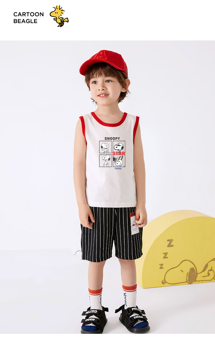 SNOOPY Children's Clothing, Boys' Sleeveless Vest Top, 2-Piece Set, for Young Children, Summer Thin Breathable Clothes 14