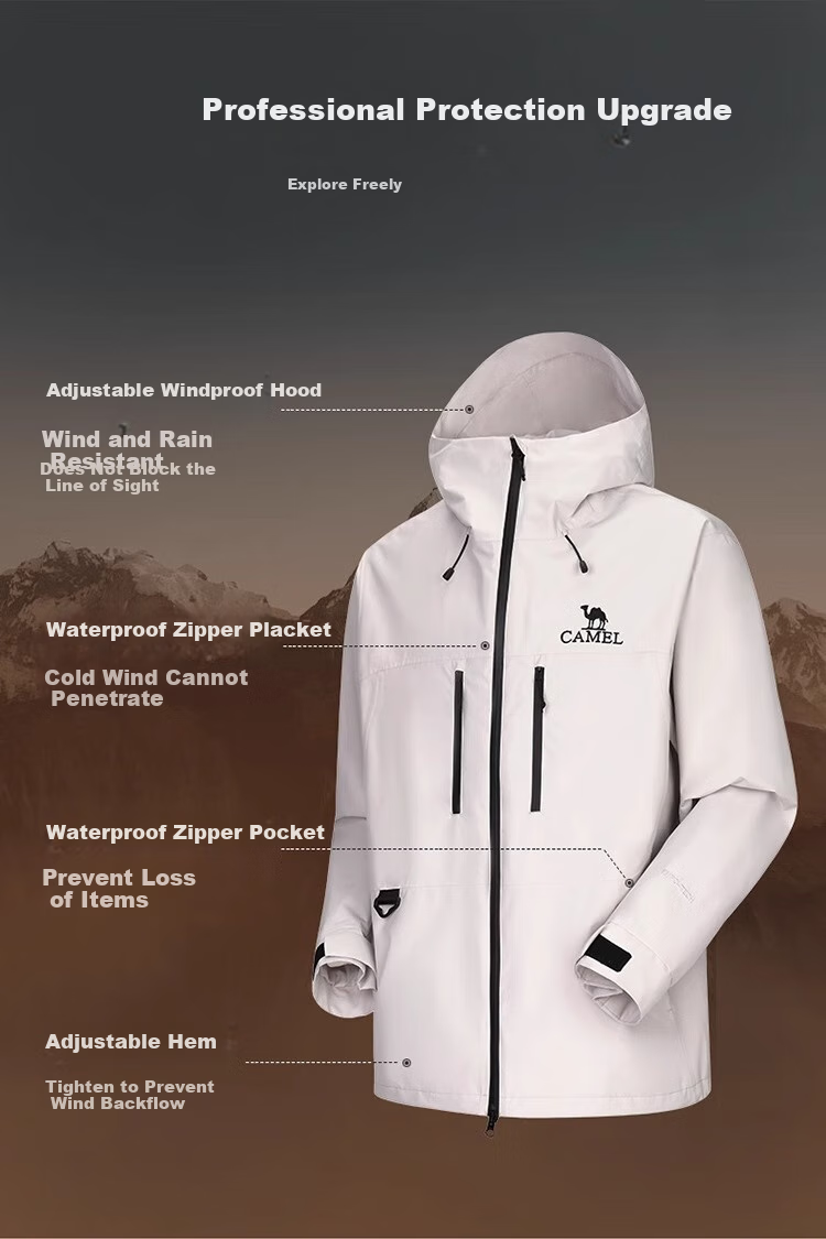 CAMEL Outdoor Waterproof Jacket Single-Layer Coat 31187A Phantom Black Ballet Pink Men's And Women's Style M 9