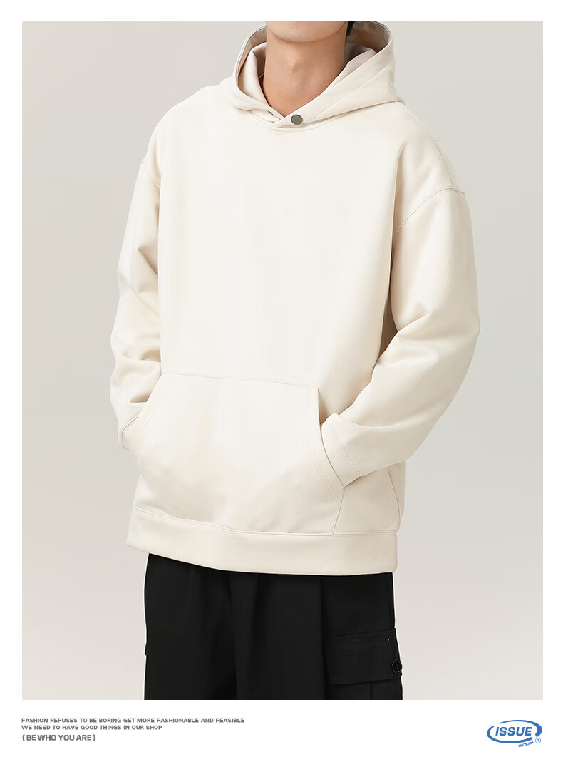MMOPTOP American-Style Suede Milk Silk Sweatshirt for Men, Autumn And Winter Casual Hooded Top VE55151 Beige XL 13