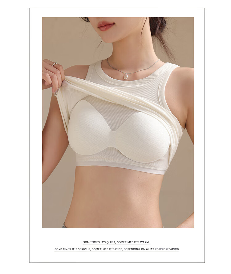 Hengyuanxiang [Pure Cotton] Women's Camisole Tank Top, Beautiful Back Design, Can Be Worn As Outerwear, Round Neck - Gray 20