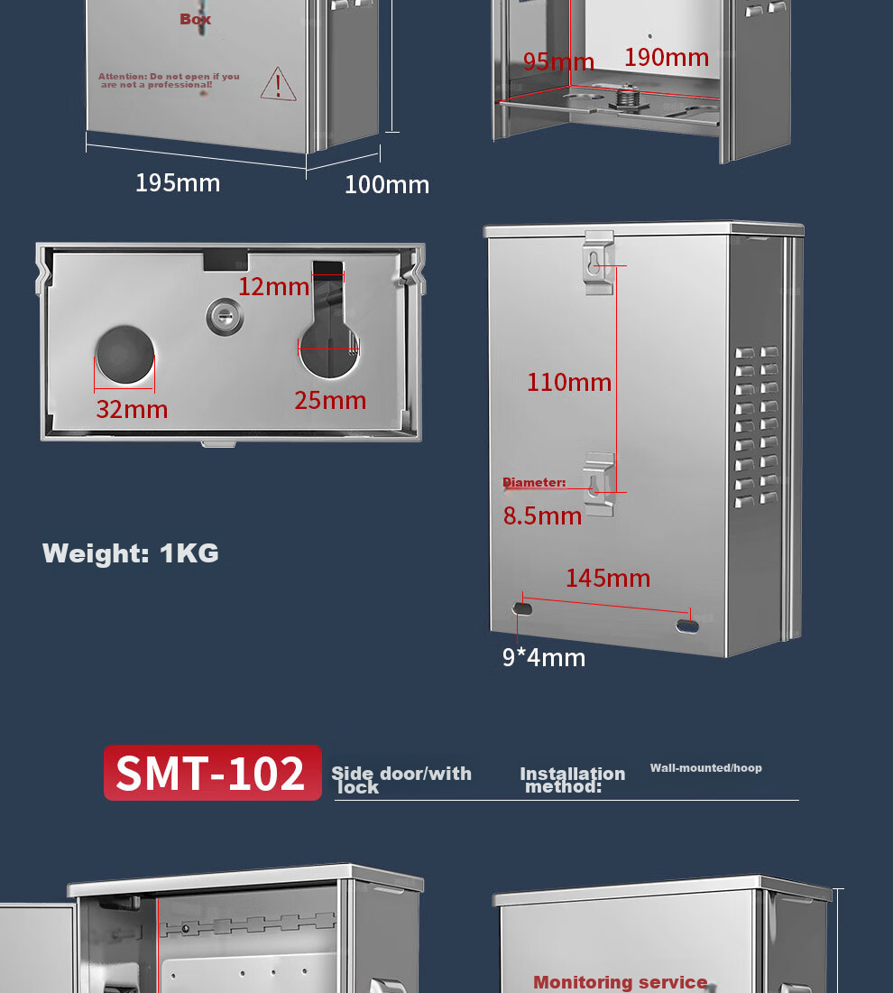 COMPCCTV Stainless Steel Waterproof Box, Outdoor Power Distribution Box, Outdoor Rainproof Equipment Case, 180*135*65 12