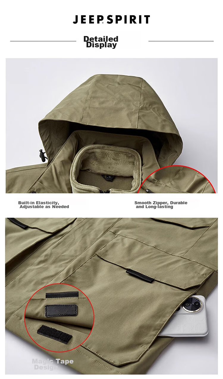 JEEP SPIRIT Men's Three-In Jacket, Autumn And Winter Casual Loose-Fitting Hooded Workwear Coat for Me 25