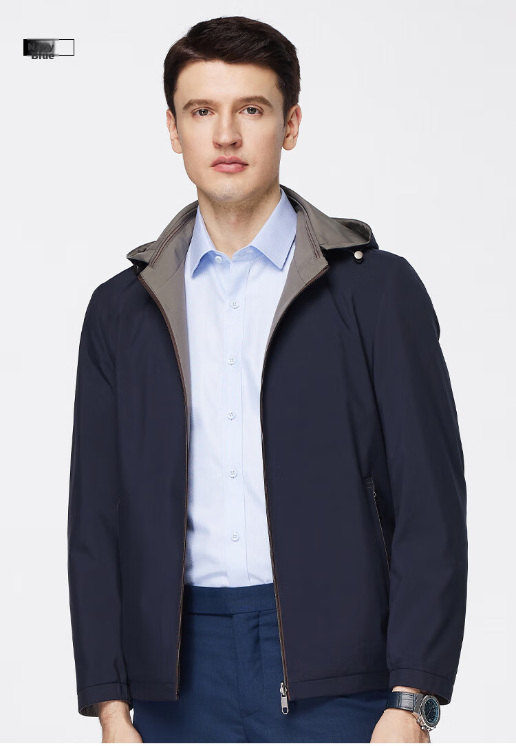 FIRS Jacket, Double-Sided Wear, Hooded, Detachable Stand Collar, Contrasting Colors, Spring Business Commute, Soft Breathable Comfortable Casual Coat 10