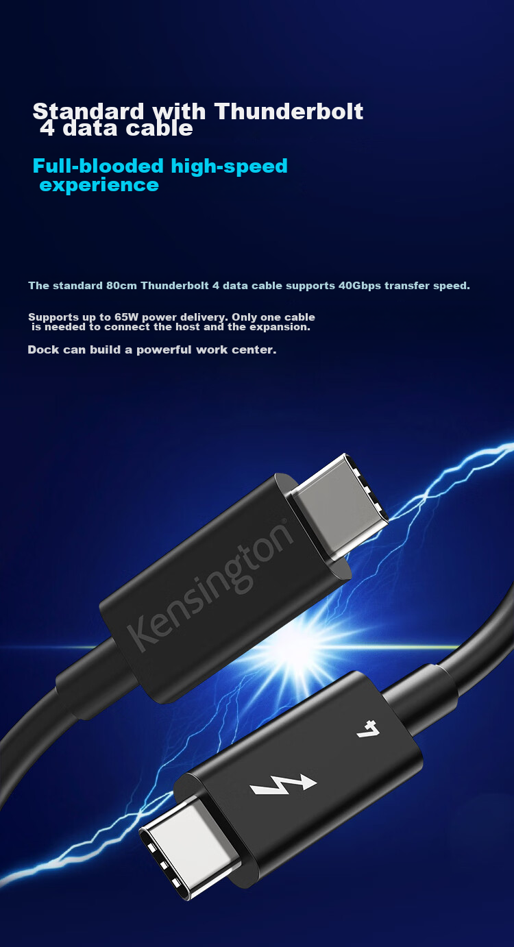 Kensington Thunderbolt 5 Docking Station, Thunderbolt 5 Expansion Dock, Four Independent Displays, 140W Power Supply, 8K Full Thunderbolt 5 Cable SD5000T5, Compatible with M4Pro/Max Macmini 12
