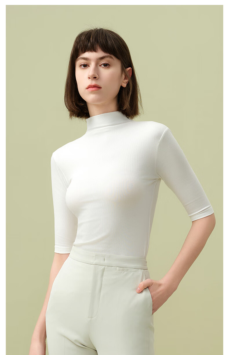 MONTAGUT Modal Cotton Turtleneck Base Layer for Women, Slim Fit Fashionable Short-Sleeve Thin Undershirt with Elbow-Length Sleeves 23