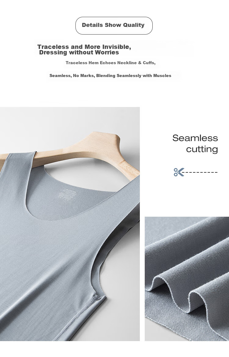 Modaier Sleeveless Tank Top for Men, Seamless Thin Style for All Seasons, Inner Wear, Athletic Undershirt, White Base Layer for Me 10