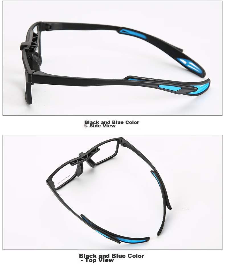 Cuntiandaofu Basketball Glasses, Anti-Blue Light Glasses, Outdoor Sports Protective Goggles, Non-Prescription Glasses, Black Frame with Blue Temple + Sports Nose Pads 18