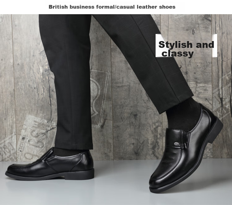Poitulas Men's Leather Shoes, British Style Slip-On Business Casual Shoes, Lightweight Soft-Soled Loafers, Formal Dress Shoes for Men, 9526 Black, Size 44 19