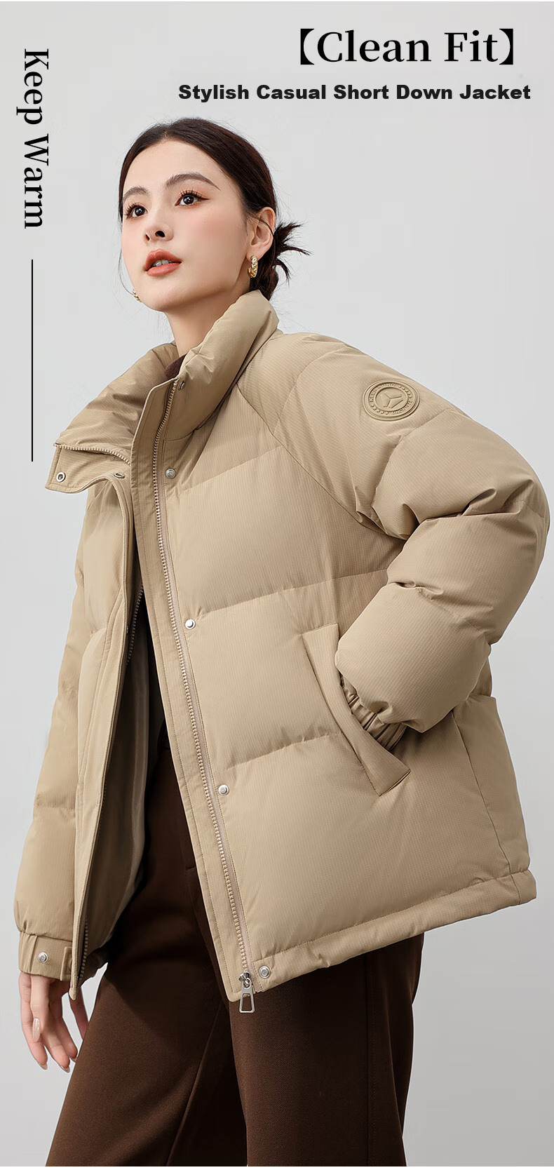 Yalu Short down Jacket for Women, 2026 New Fashion Stand Collar Petite Thick Warm Puffer Coat Autumn Winter Outerwear 1