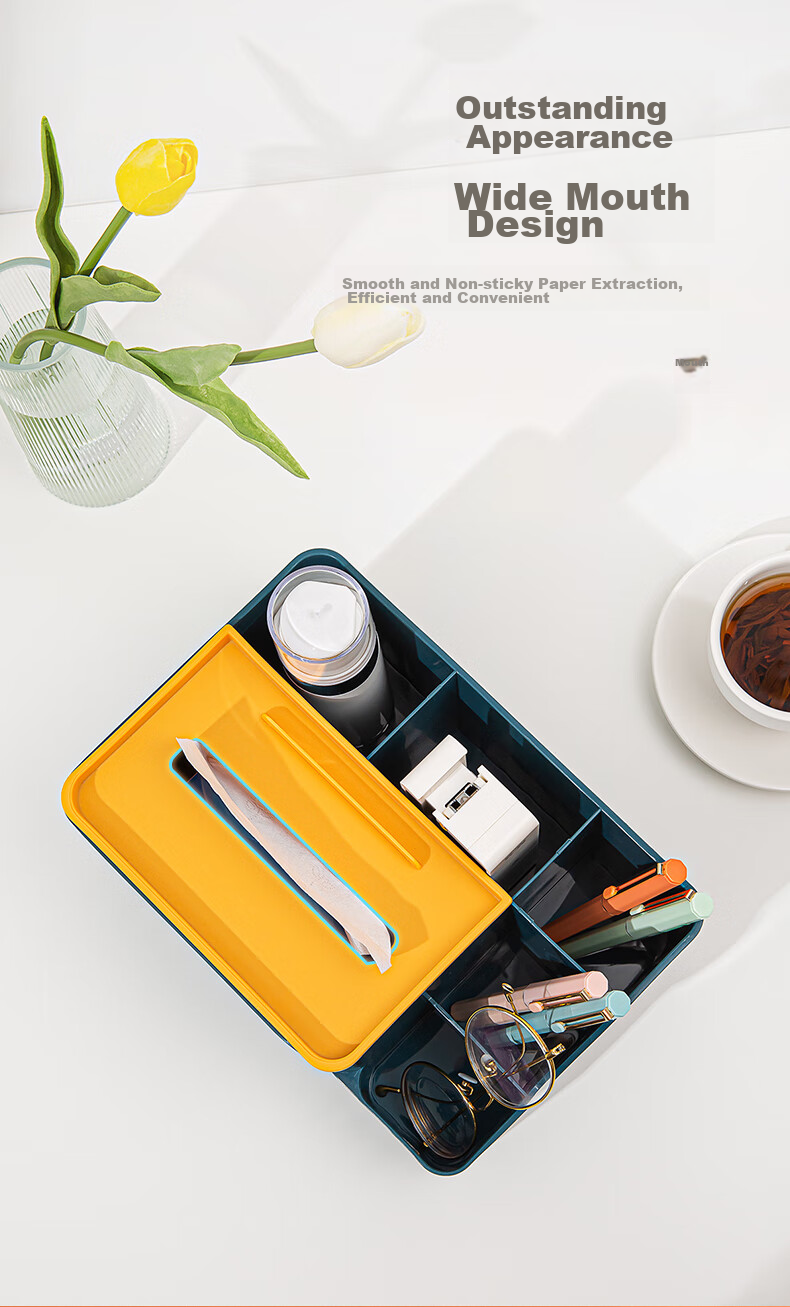 Jindeli Desktop Pen Holder Storage Box, Multifunctional Tissue Box, Stylish Luxury Drawer, Office Desk Stationery, Dormitory Office Supplies Organizer, Large Capacity Blue SN143 9