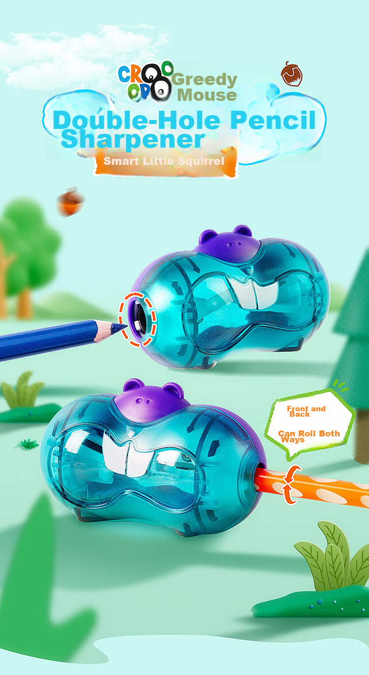 Maped Greedy Squirrel Pencil Sharpener with Dual Holes, Manual Rotary Pencil Sharpener, Small Pencil Sharpener for Elementary School Students, 018410CH 2