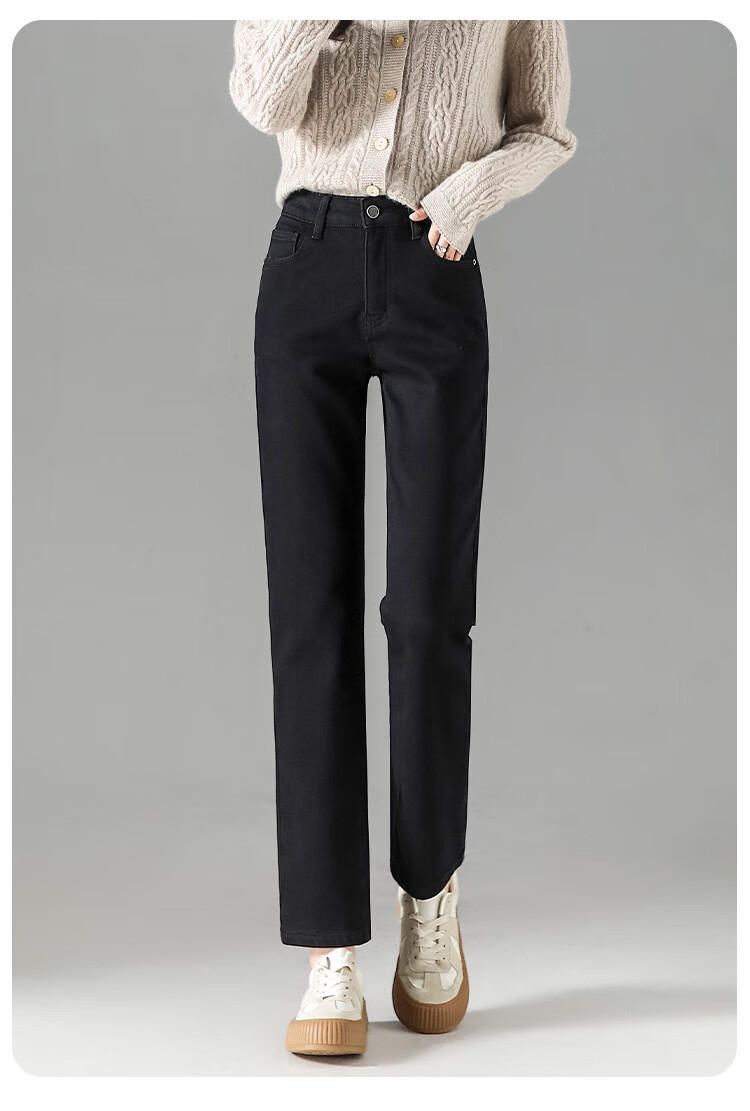Dme Thermal Autumn And Winter Fleece-Lined Cigarette Pants, Women's Slim-Fit Warm Trousers with Fleece Lining, Black with Fleece, 2XL 13