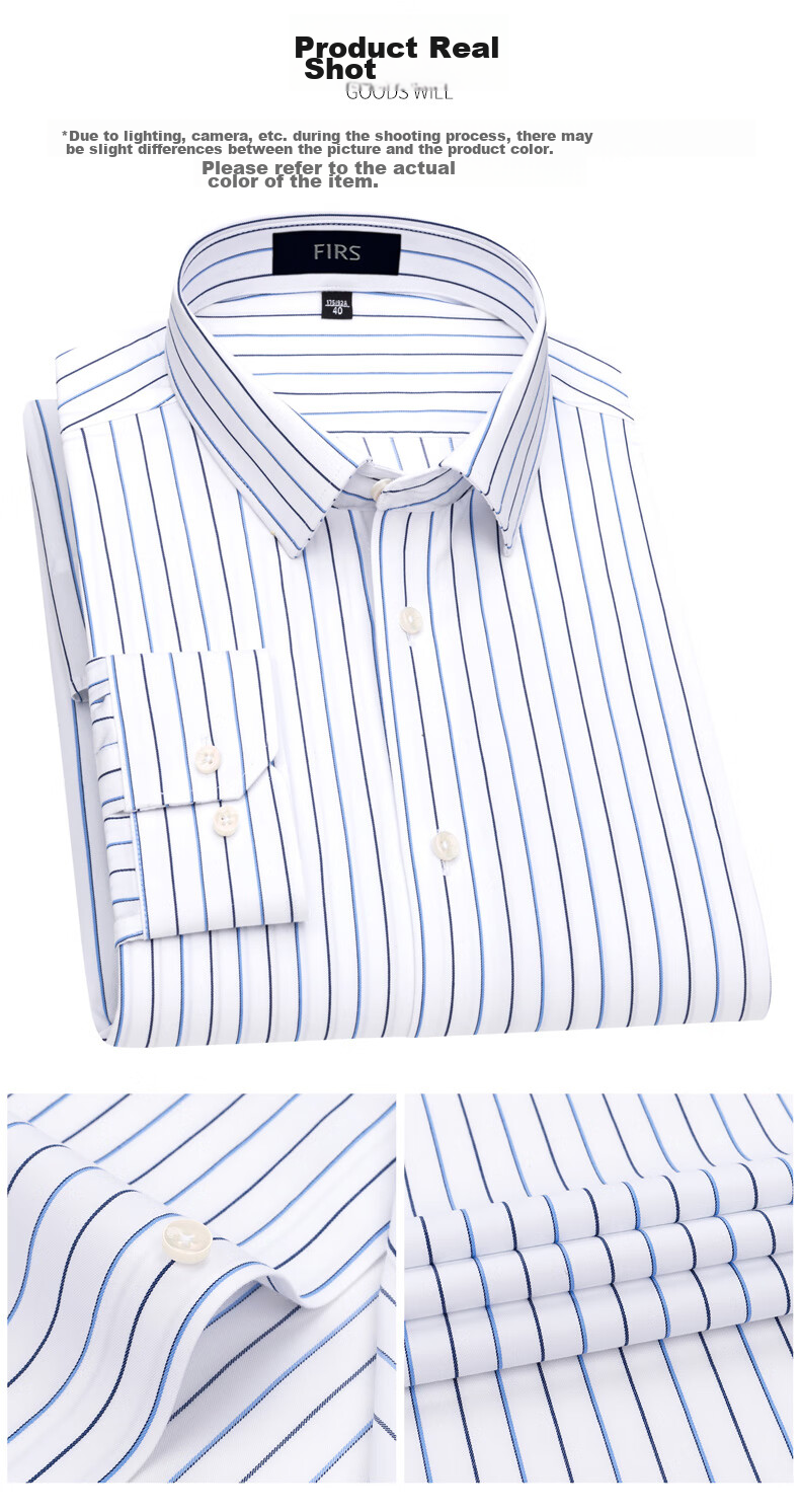 FIRS [DP Wrinkle-Free] Men's Long-Sleeve Shirt, Pure Cotton, Business Formal Wear, Dad's Dress Shirt, DP29, Size 38 12