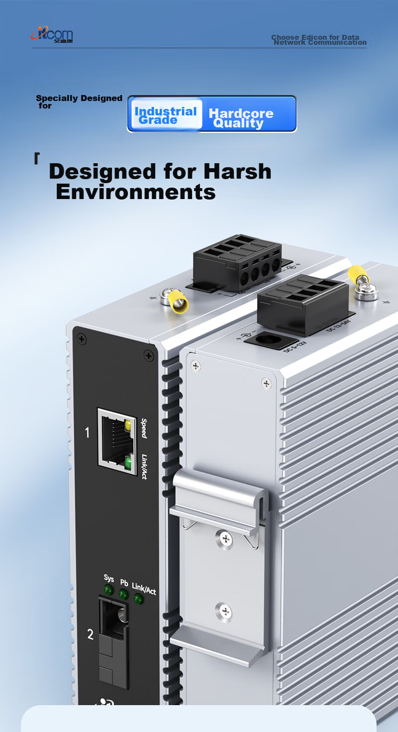 Itcom Industrial-Grade Fiber Optic Transceiver, Gigabit Single-Mode Single-Fiber 1 Optical 4 Electrical, DIN Rail-Mounted Optical-Electrical Converter, Power Not Included, IT168-3500 2