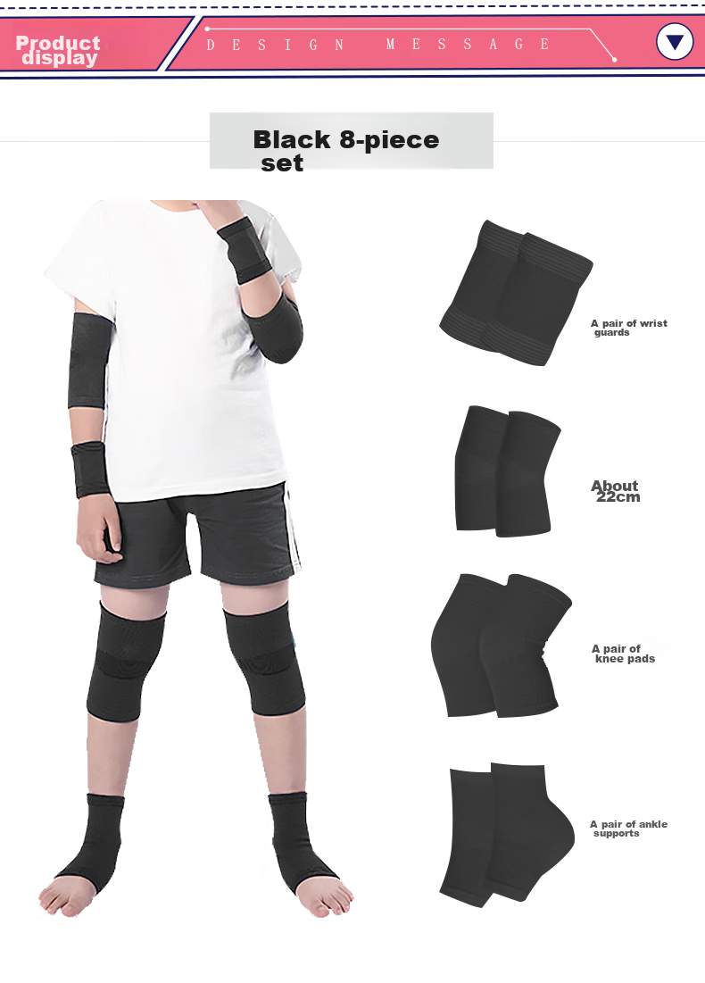 Chidong Children's Knee, Elbow, Ankle And Wrist Protection Set Knitted Sports Knee Pads Anti-Collision Kneeling Knee Pads 8-Pack Size S 16
