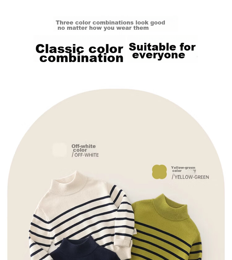 Ciciibear Boys' Sweater, Autumn And Winter Children's New Thick Half-Turtleneck, Baby Striped Base Shirt, Knitted Children's Clothing 7