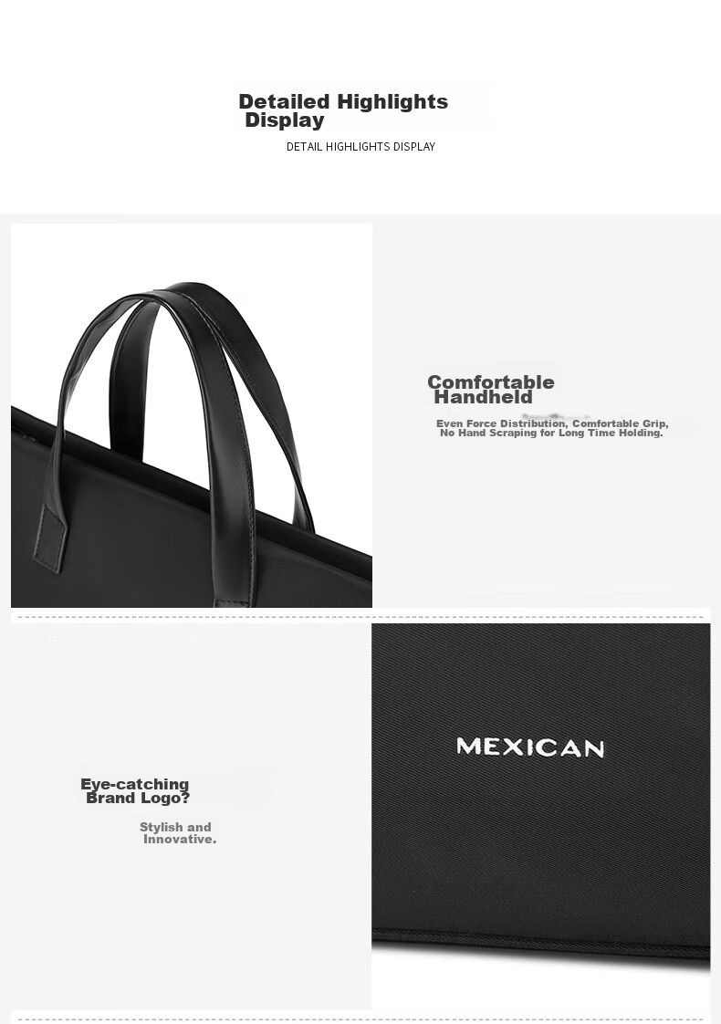MEXICAN Men's Briefcase, Business Handbag, Office Travel Lawyer Bag, Large Capacity Casual Laptop Bag, 14 Inches 8