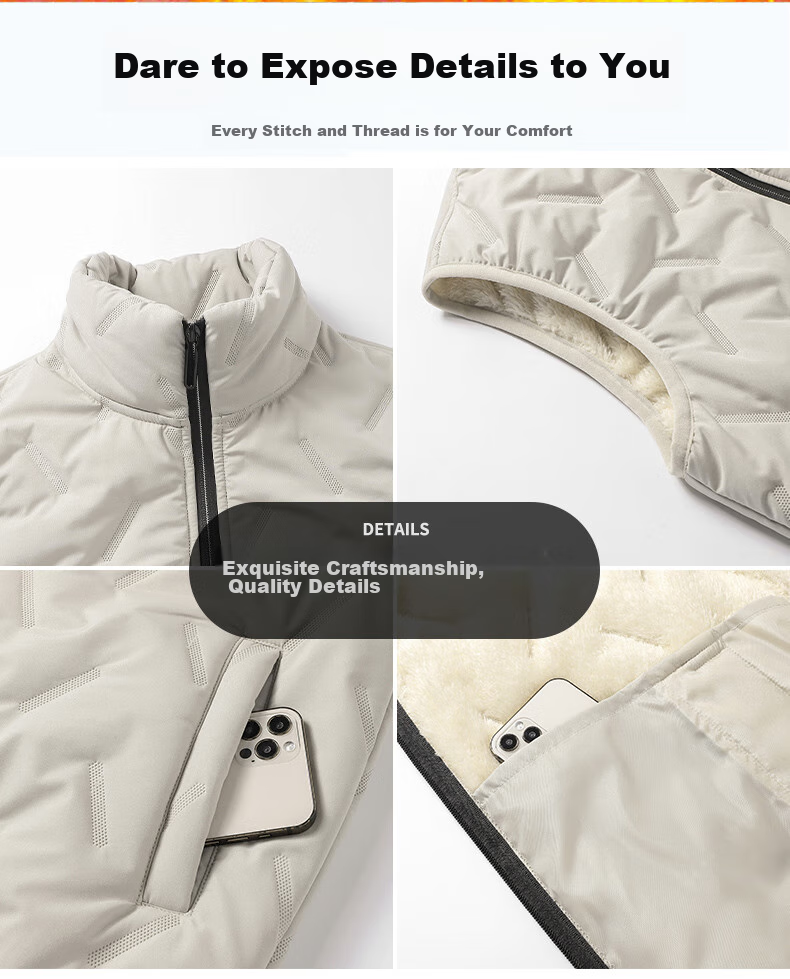 Huili Cotton Vest for Men, Autumn And Winter Jacket, Solid Color Stand-Up Collar Waistcoat, Warm Vest, Casual Cotton Coat, Black, 2XL 7
