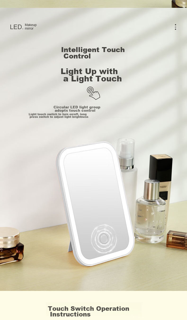 Meebordi LED Mirror with Light, Portable Folding Makeup Mirror for Students, Vanity Mirror, Illuminated Beauty Tool, Desktop Graduation Gift for Teachers, Pearl White 3