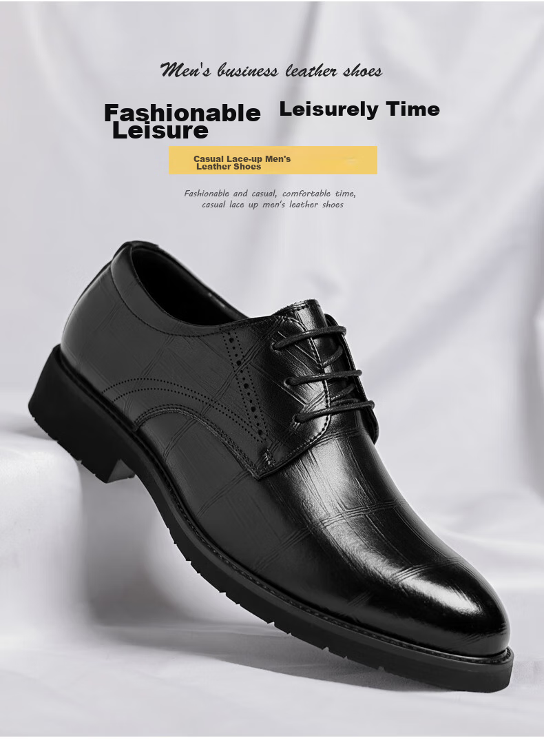 CALIFBULL Men's Leather Shoes, Autumn And Winter Thick-Soled Heightening Loafers, Slip-On Lazy Business Casual Shoes for Weddings, Black, Size 41 55