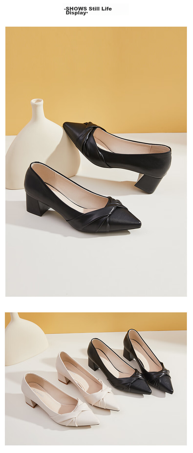 DAPHNE Women's Single Shoes, New Summer Professional Formal Work Leather Shoes, Chunky Heel Pointed Toe High Heels Women's Shoes, Black, Size 35 10