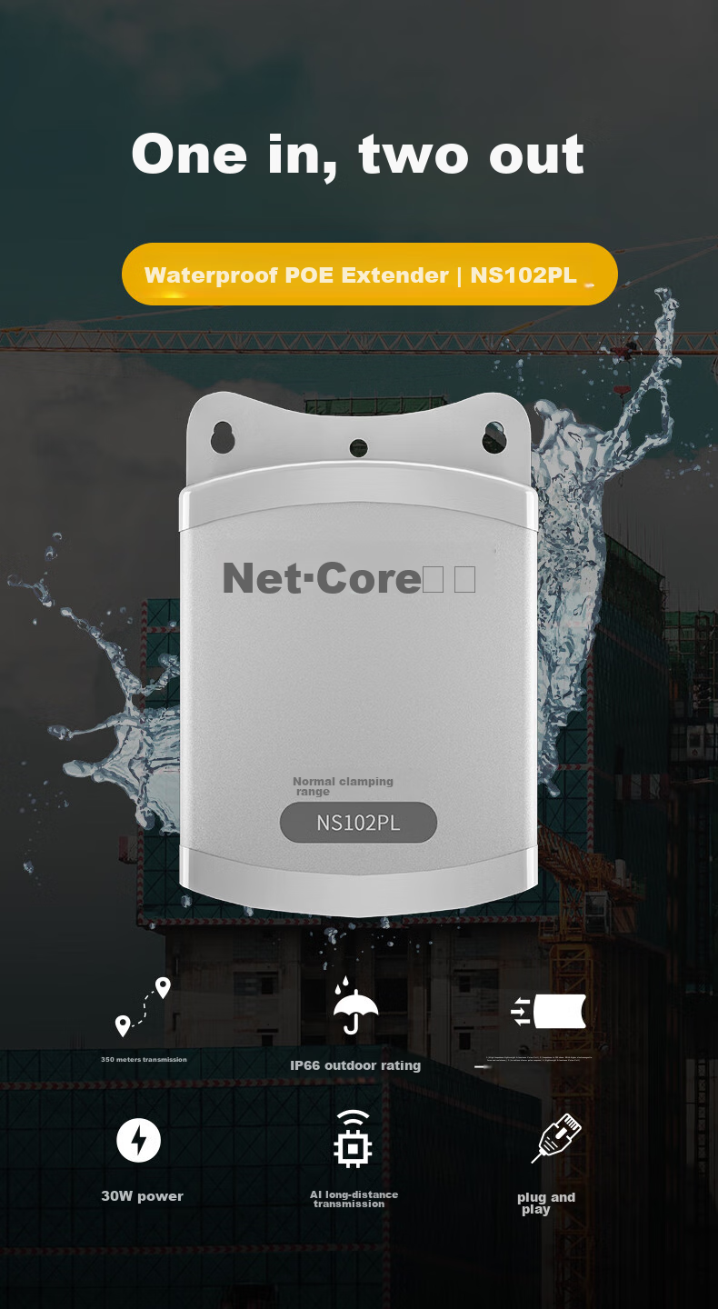 Netcore NS102PL Passive POE Daisy Chain, Network Cable Extender, Compatible with National Standard POE Switches, Camera PoE Power Supply Repeater, One Input Two Outputs, No Power Required 1