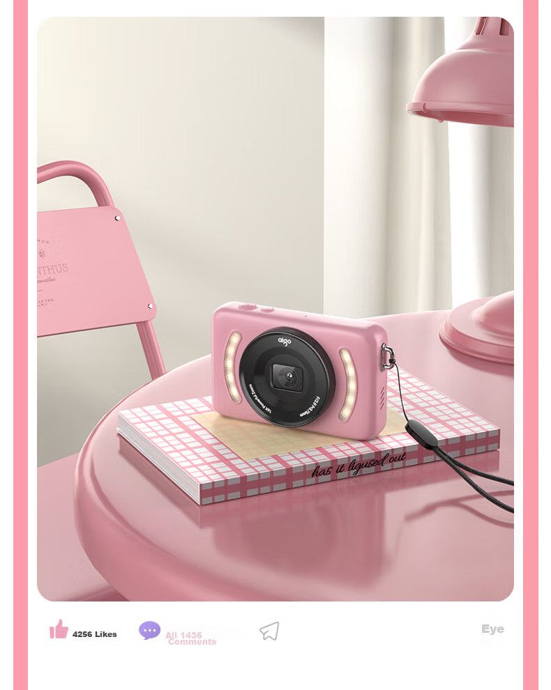 Aigo E3 Student Digital Camera, Compact Card Camera for Girls, High-Definition Campus Travel Birthday Gift Alternative, CCD Dual Rear Cameras with Selfie Function, 32GB Pink 14