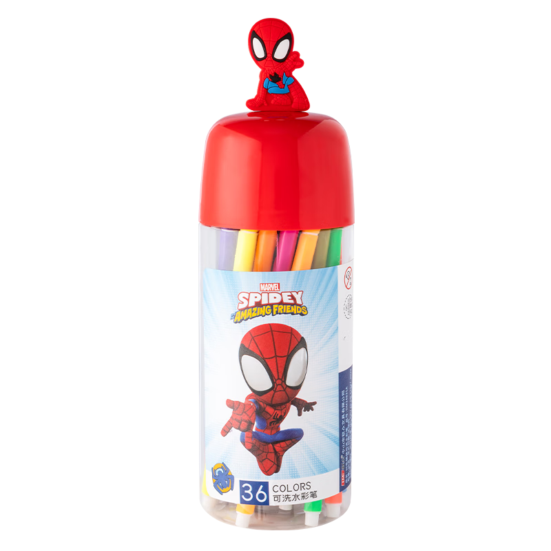 Disney 36-Color Children's Watercolor Markers for Elementary School Students, Washable Art Drawing Pens, Spider-Man Painting Brushes