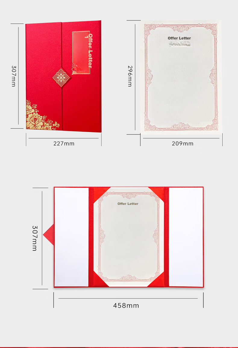 Befon A4 High-Quality Honor Appointment Letter Cover, Tri-Fold Vertical Appointment Certificate, with 2 Printable Inner Pages Included, Single Book Pack, Red 7335 8