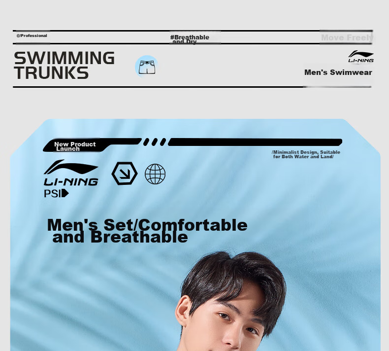 Li-Ning Men's Swim Trunks, Double-Layer Anti-Embarrassment Swimwear Set, Comfortable High-Elasticity, Suitable for Both Water And Land Use, Two-Piece Set, 87-33 Black XXL 1