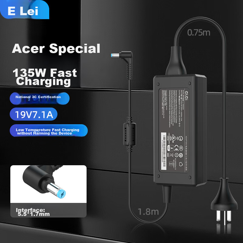 Elei Compatible with Acer Laptop 19V 7.1A, Shadow Knight 3 Laptop Power Adapter, Charger Cable, Charger, 135W DC Interface, 5.5*1.7mm