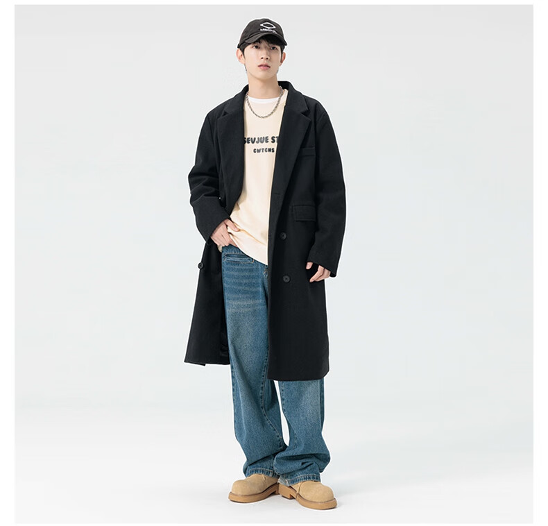 Dingfengbaoluo Men's Woolen Coat Autumn Winter Mid-Length High-End British Style Woolen Trench Coat HT99 Gray 5XL 10