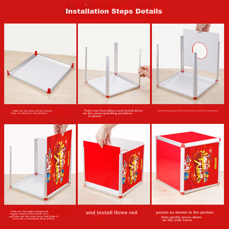 Oumai Lucky Draw Box, Raffle Box, Prize Drawing Box, Prize Grabbing Box, Lottery Ball, Grand Opening Aluminum Alloy Detachable Annual Meeting Box, Office Supplies Invoice, 25cm, All Red Version (Without Balls) 5