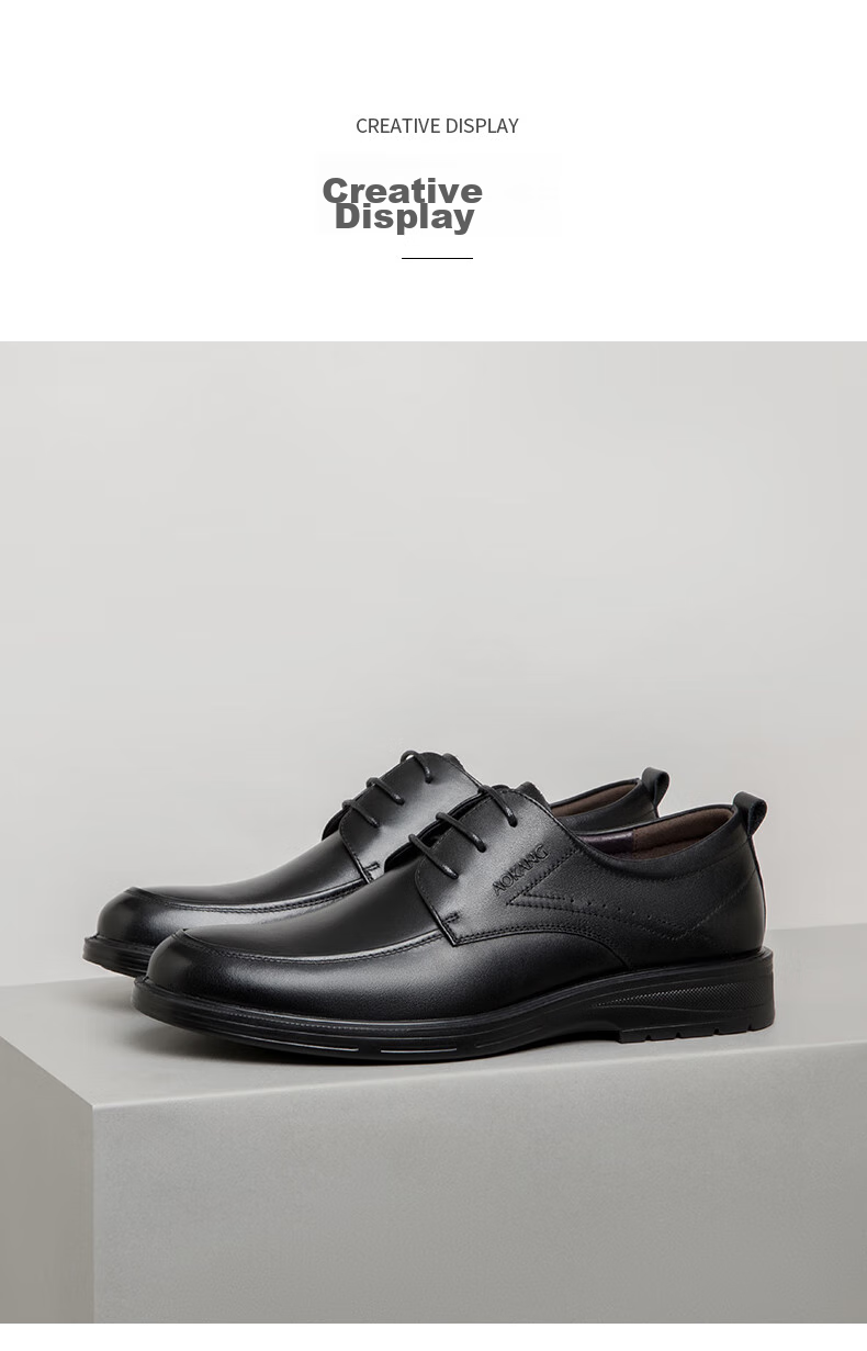 Aokang Leather Lace-Up Comfortable Business Commute Formal Men's Leather Shoes, Black, Size 39 9