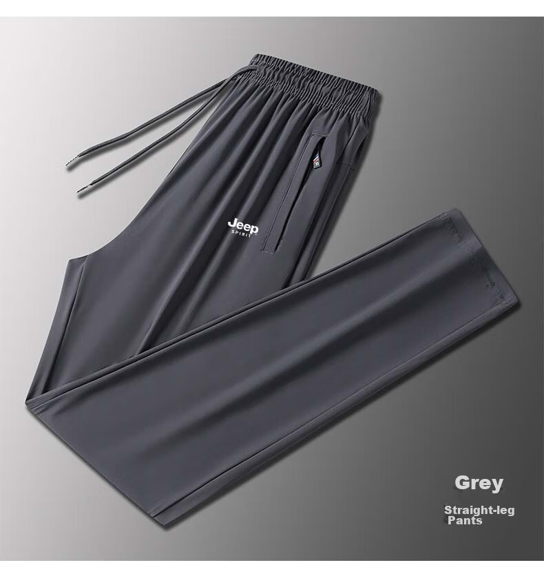 JEEP SPIRIT Men's Casual Pants, Summer Sports Trousers, Ice Silk Quick-Dry Versatile Loose Outdoor Pants, Black Straight Leg, 2XL 15