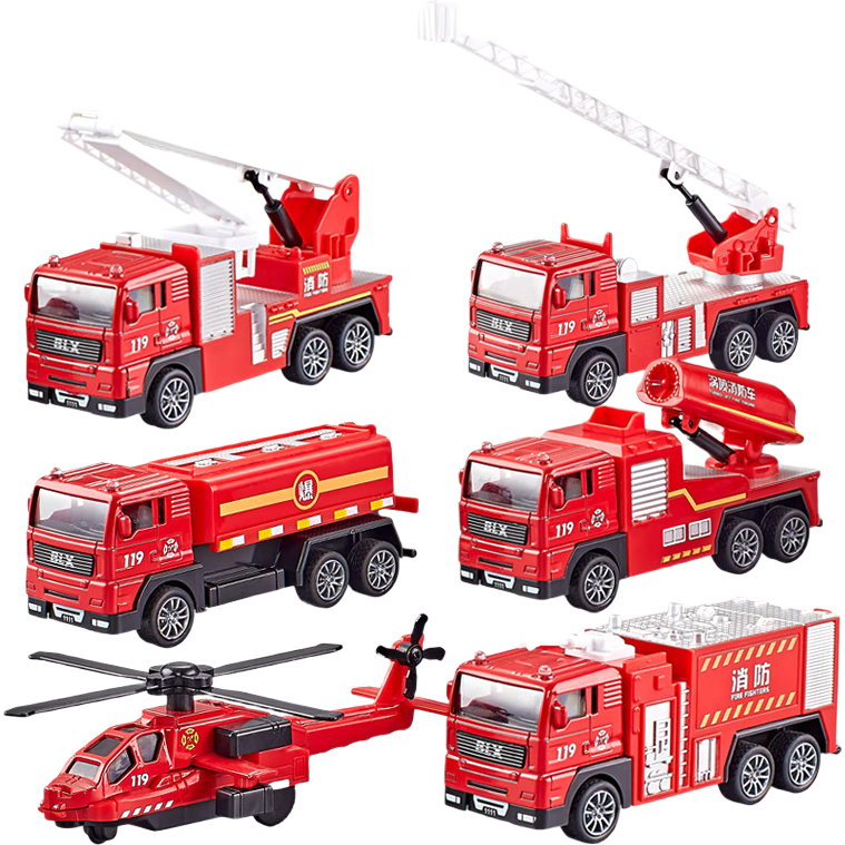 BAOLE STAR TOYS Children's Toy Alloy Car Shell Realistic Model Boys' Car Gift Box Birthday Present Fire Truck Set of 6