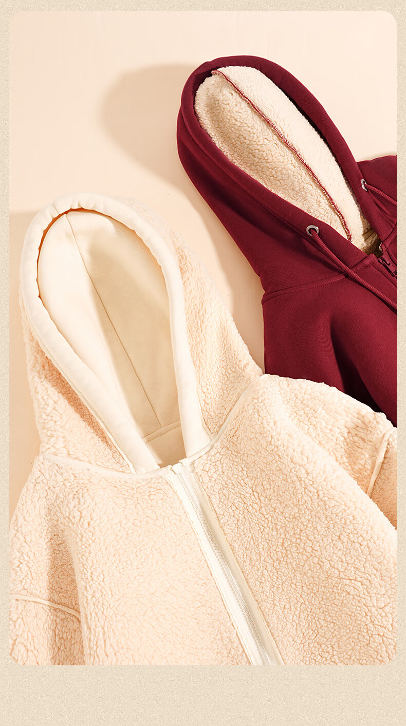 Jeanswest Women's Fleece-Lined Hoodie 2025 Winter Thickened Sherpa Jacket Solid Color Zip-Up Top 7