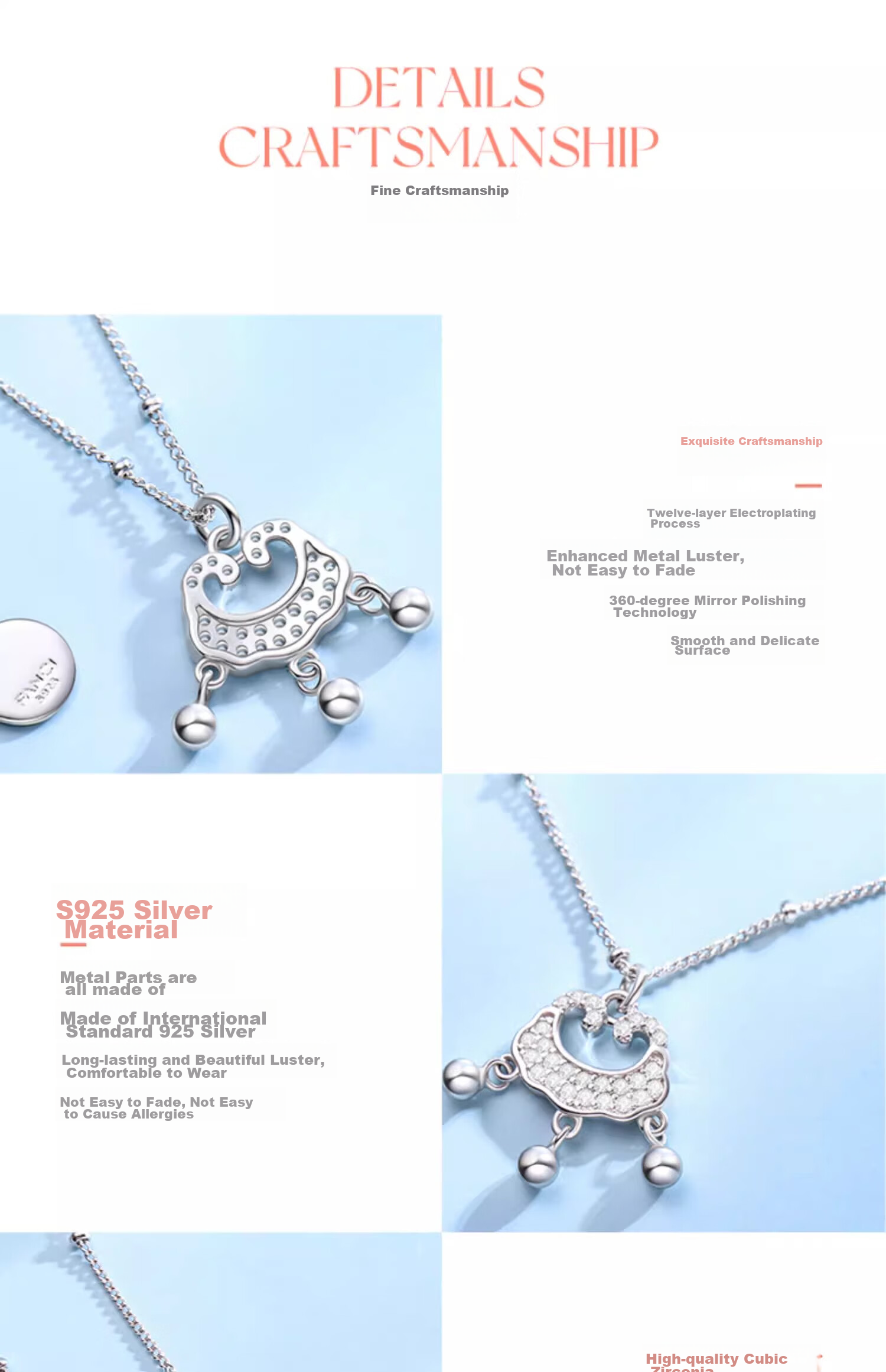 Fanci Peace Lock Necklace for Women, Silver Lock Pendant, Chinese Style Light Luxury High-End Birthday Gift for Girlfriend 6