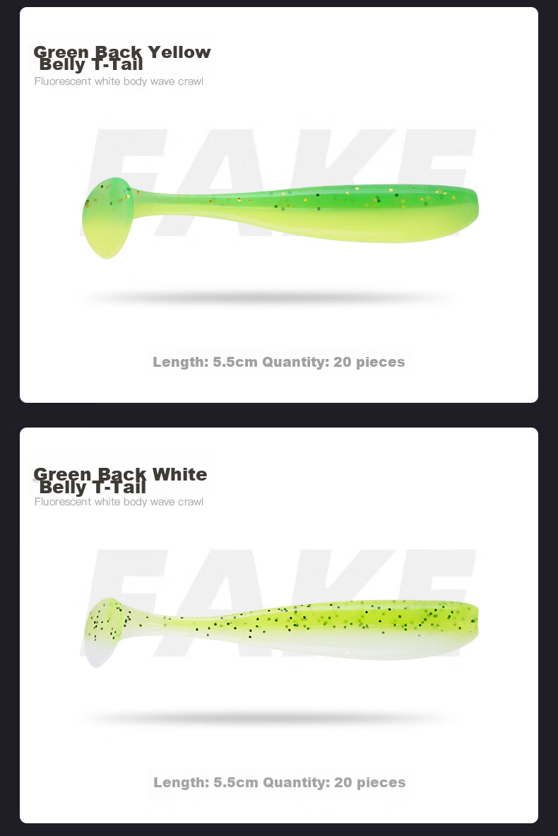 Erciyuan Lure T-Tail Single-Tail Soft Bait Freshwater Lure Artificial Bait Bionic Imitation Bait for Bass, Mandarin Fish And Topmouth Culter 5.5cm Threaded Pink T-Tail (20 Pieces/bag) 10