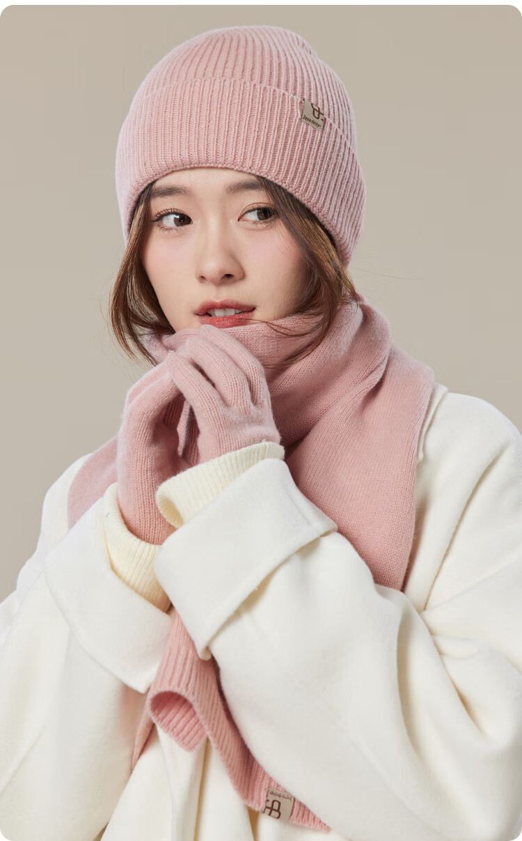 JIUMU Pure Wool Warm Scarf, Hat, and Gloves Set for Women Winter Birthday New Year Gift Box 12