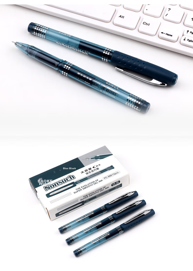 BAOKE PC988, 0.5mm Blue-Black Semi-Needle Tube Gel Pen, Large Capacity Ink Pen, Doctor Prescription Pen, Signing Pen, 12 Pens/box 9