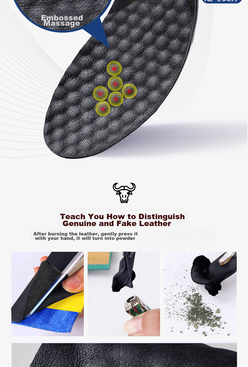 RENBEN Leather Shoe Insoles for Men, Thick Cowhide Business Breathable Comfortable Sweat-Absorbing Shock-Absorbing Insoles 5029 Brown Size 41-42 4