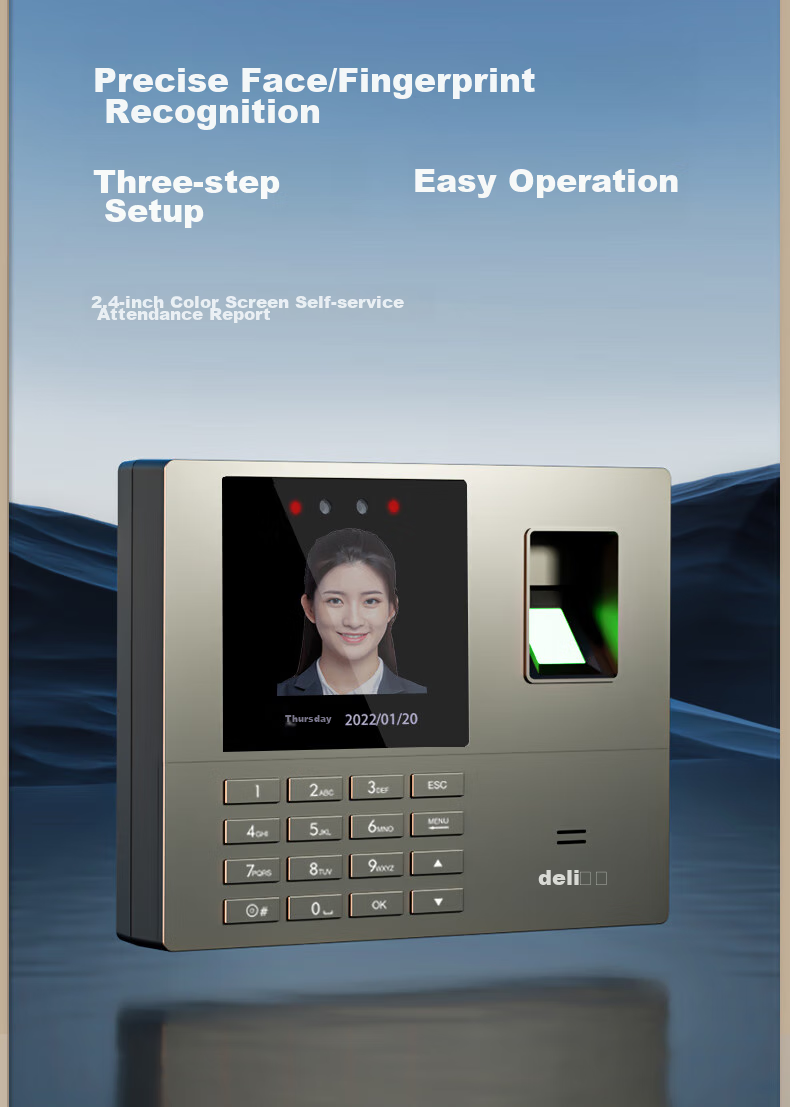 Deli Attendance Machine with Facial Recognition, Fingerprint, And Palm Vein Scanner - Face Detection, Hand-Lifting Recognition for Attendance. No Network Required, Three-Step Setup Automatically Generates Reports. Deep Space Gray AH12 6