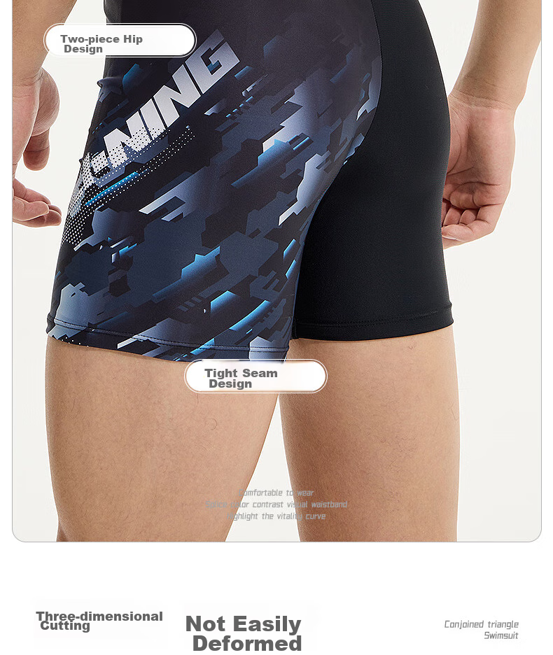 Li-Ning Swimming Trunks for Men, Printed Anti-Embarrassment Boxer Shorts, Hot Spring Swimwear, 8451 Black, XXL 7
